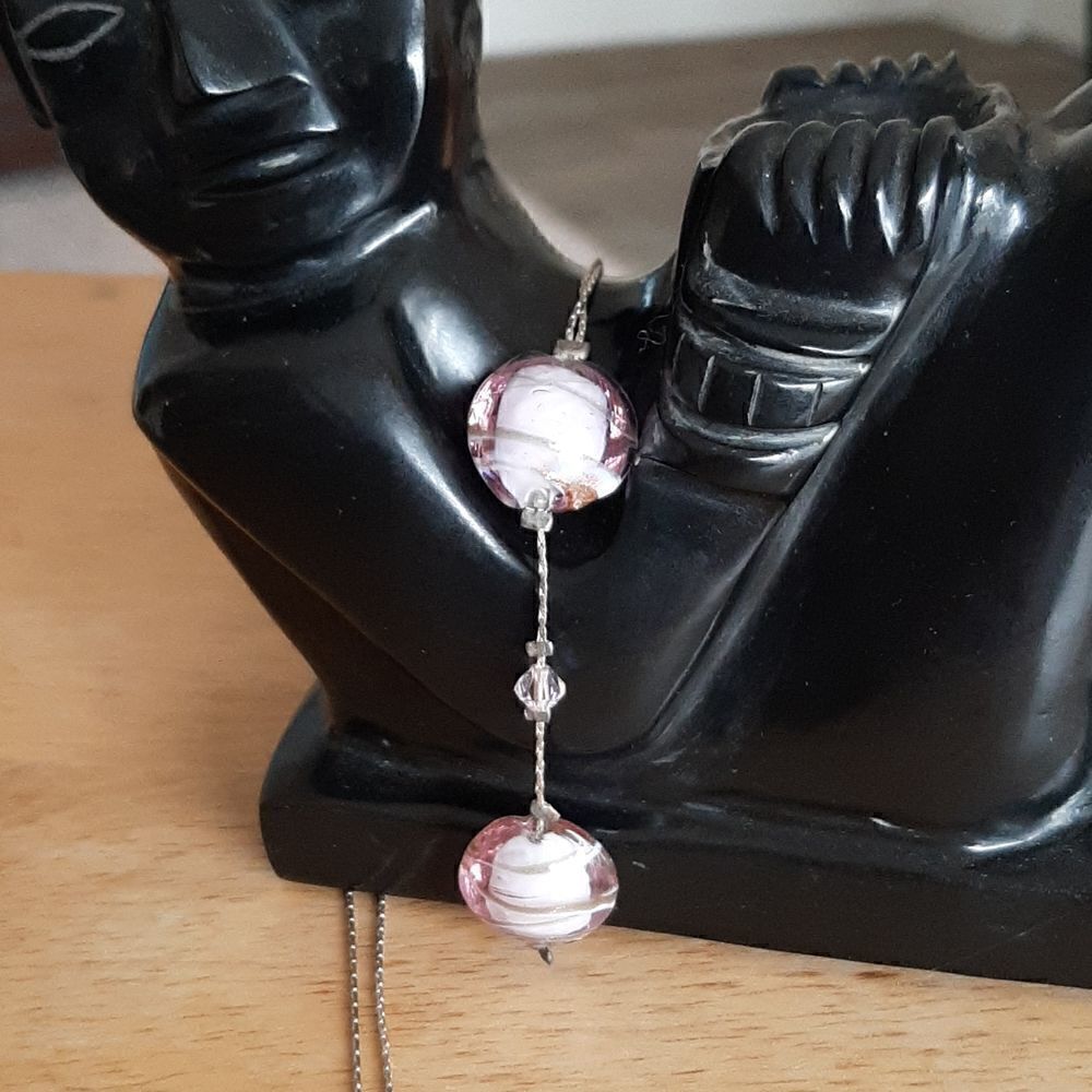 Vintage necklace with silver chain 2 pink stones